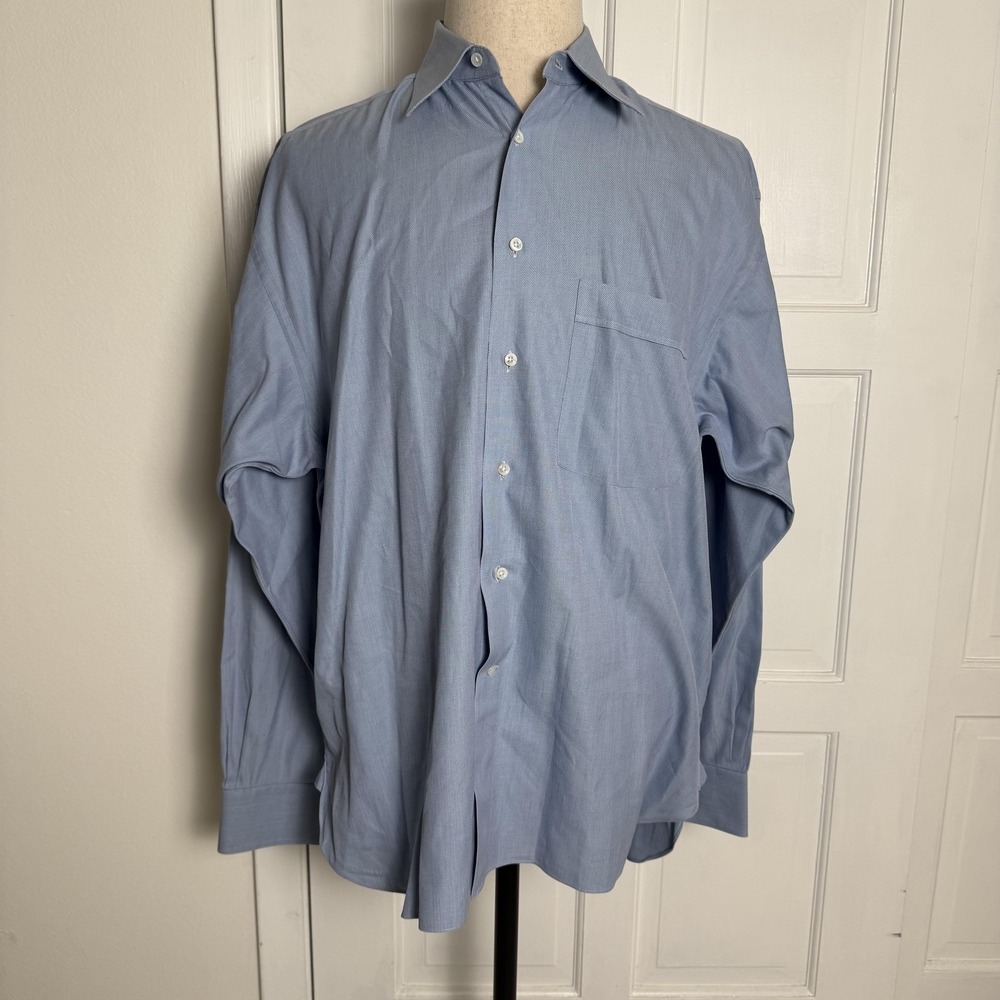 Lorenzini Neiman Marcus Shirt Mens Large 16.5 42 Blue Made in Italy Button Down